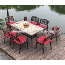 Morden outdoormetal furniture  patio dining sets cast aluminum chair long table set with side table